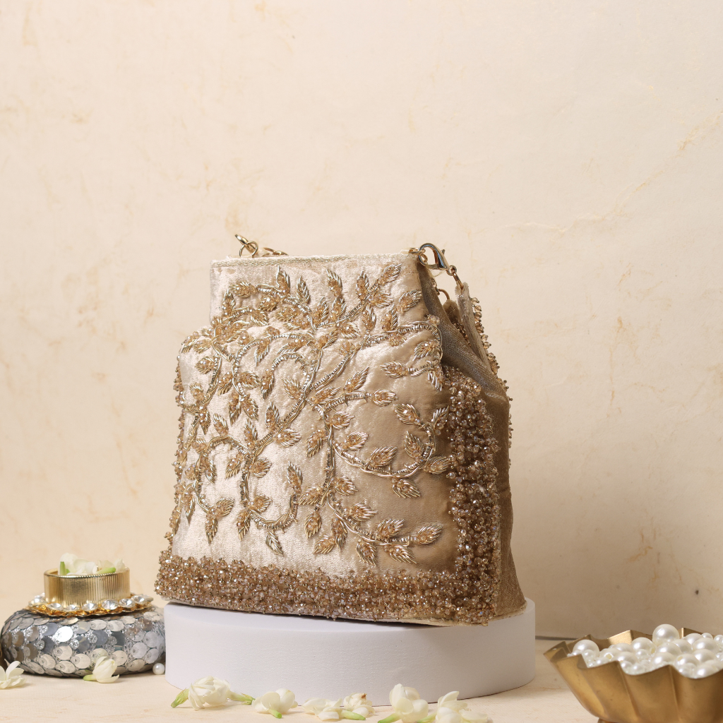 Floral Velvet zardozi potli