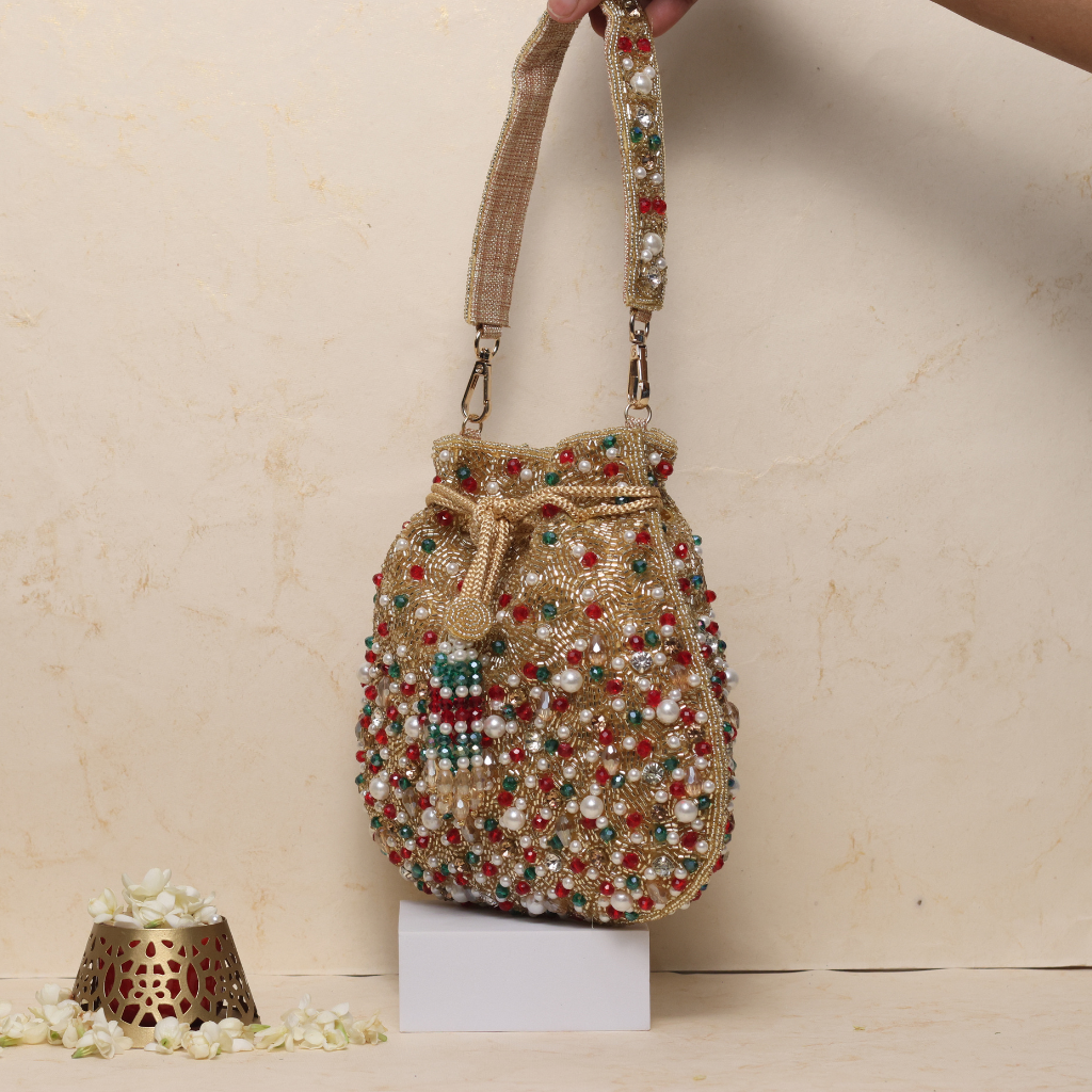 Multi colour  beaded potli
