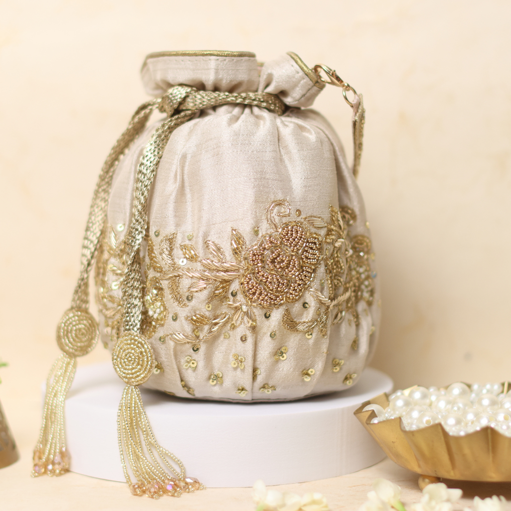 Raw silk potli