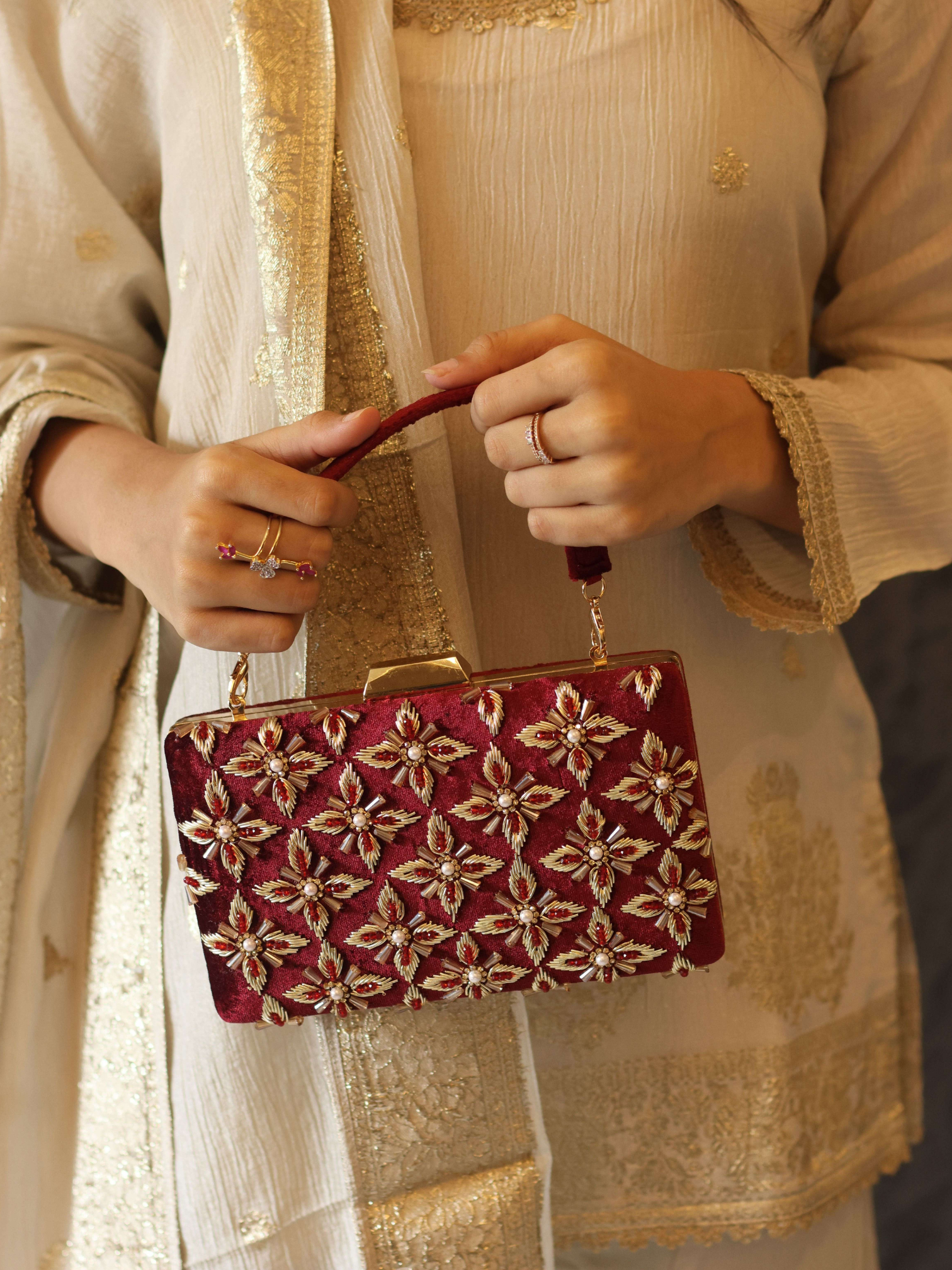 Velvet zardozi clutch