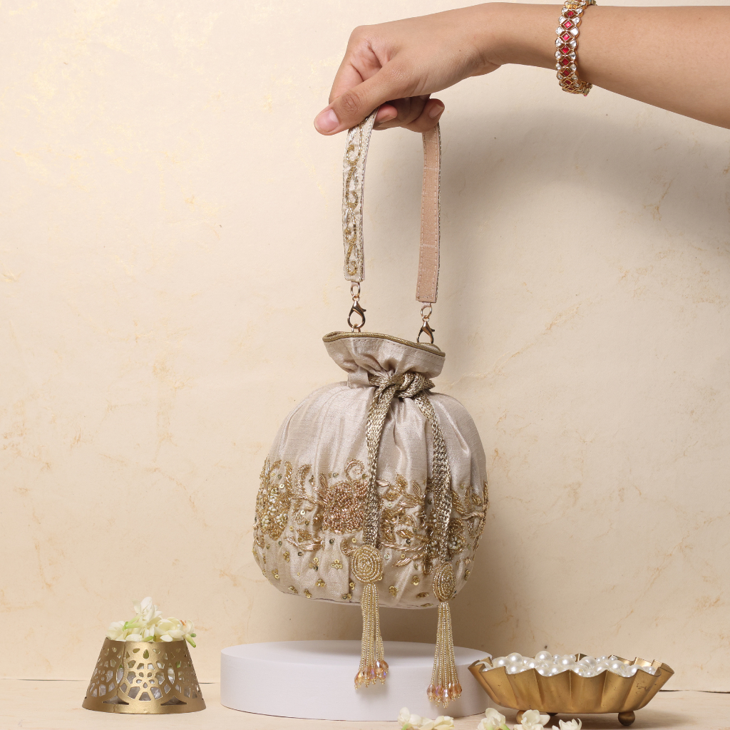 Raw silk potli