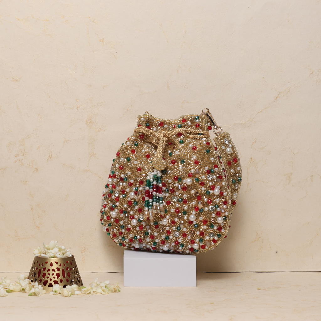 Multi colour  beaded potli