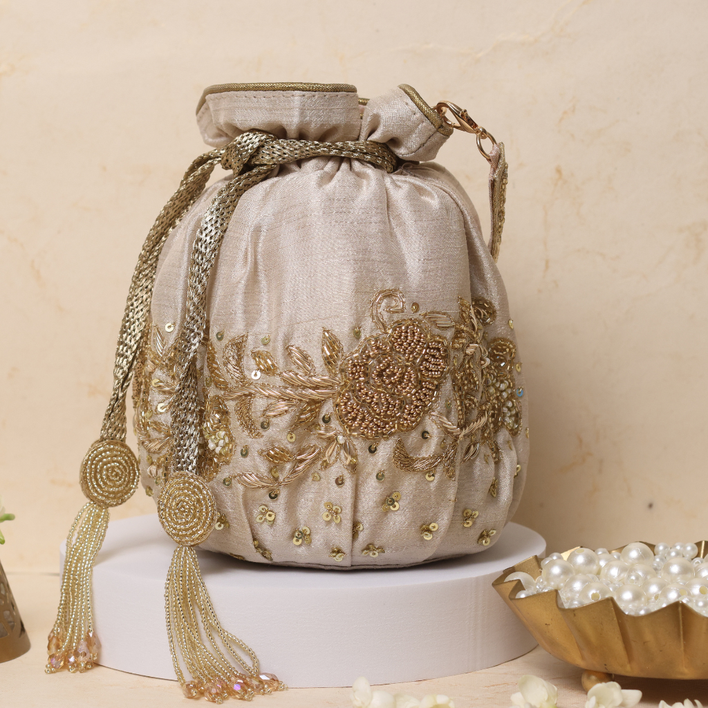 Raw silk potli