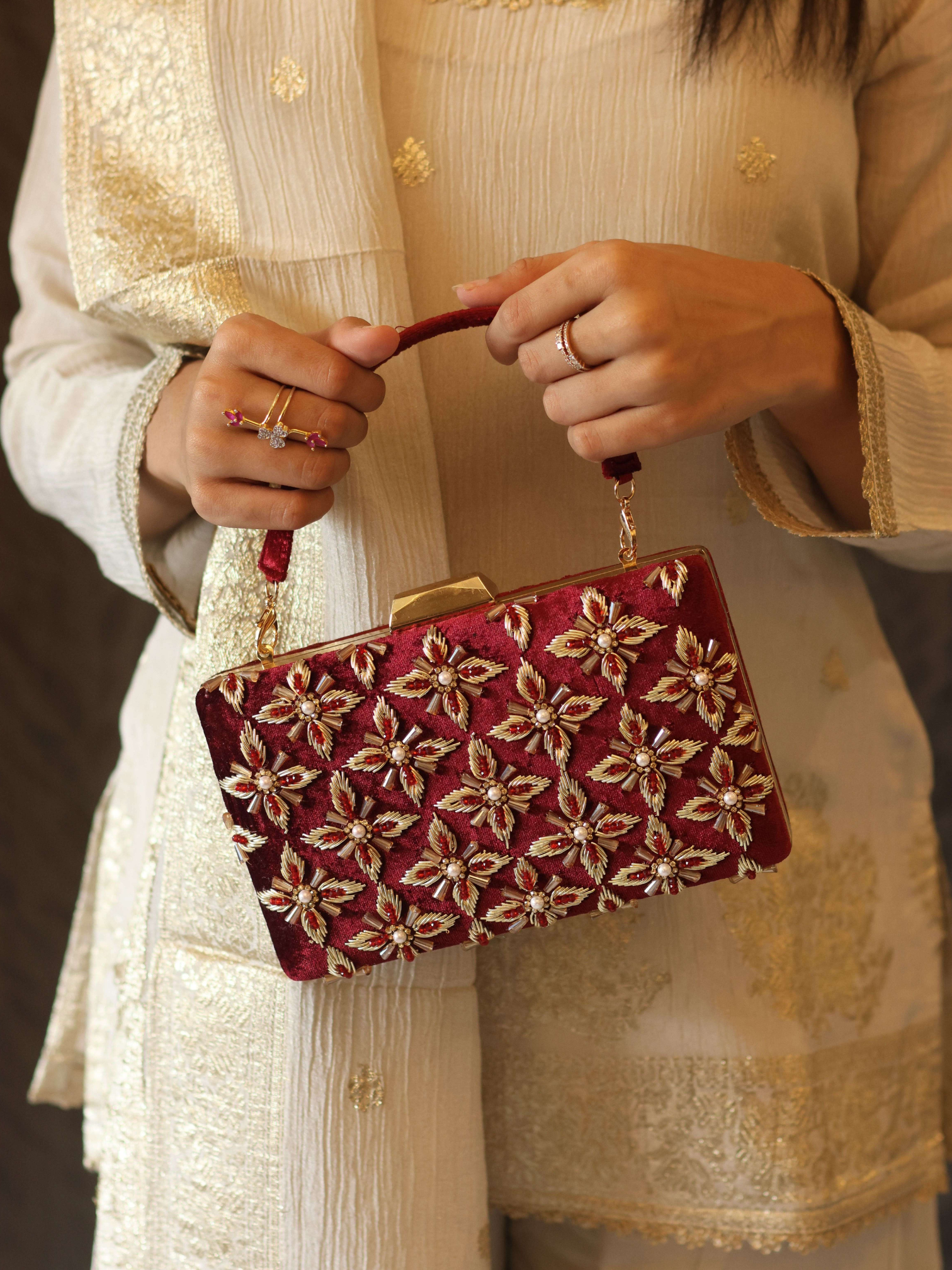 Velvet zardozi clutch