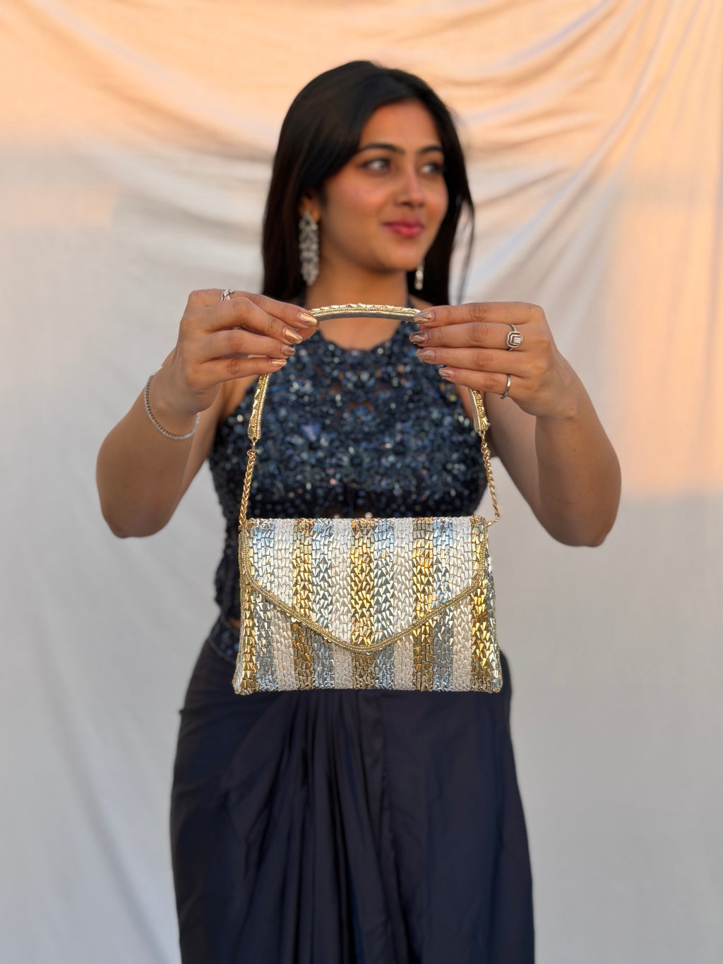 Tricolour Embellished Bead Clutch