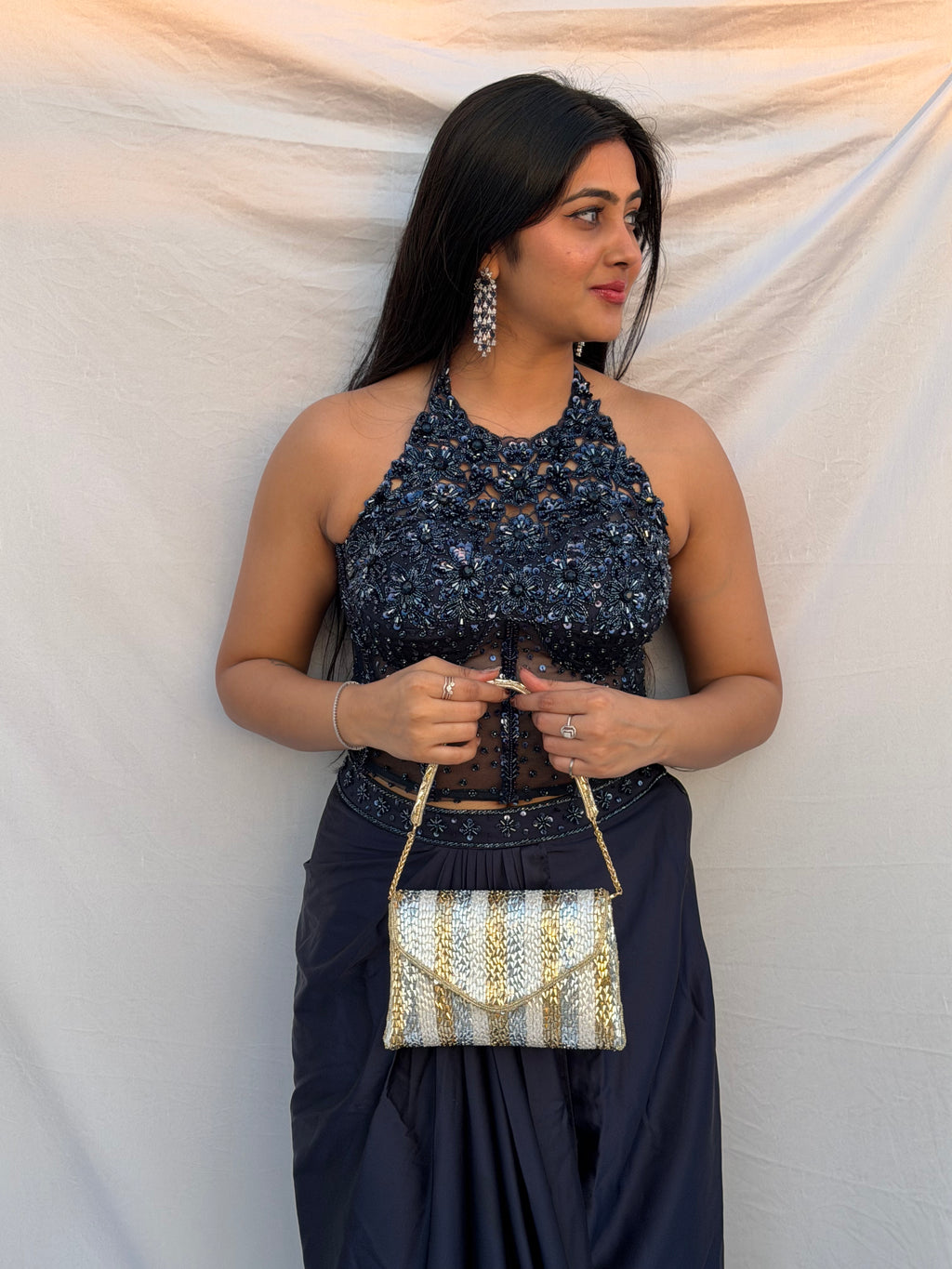 Tricolour Embellished Bead Clutch