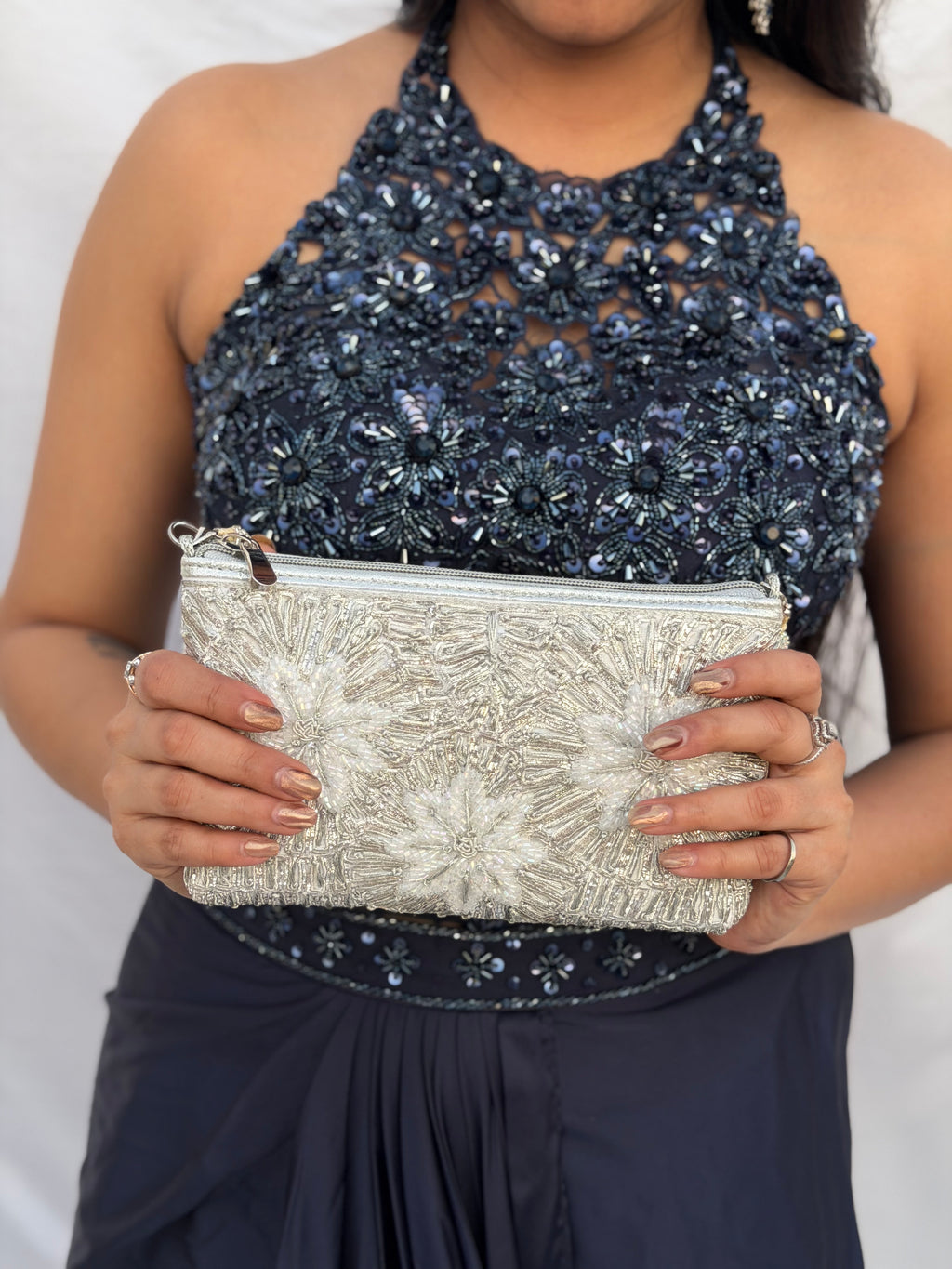 Silver Floral Clutch