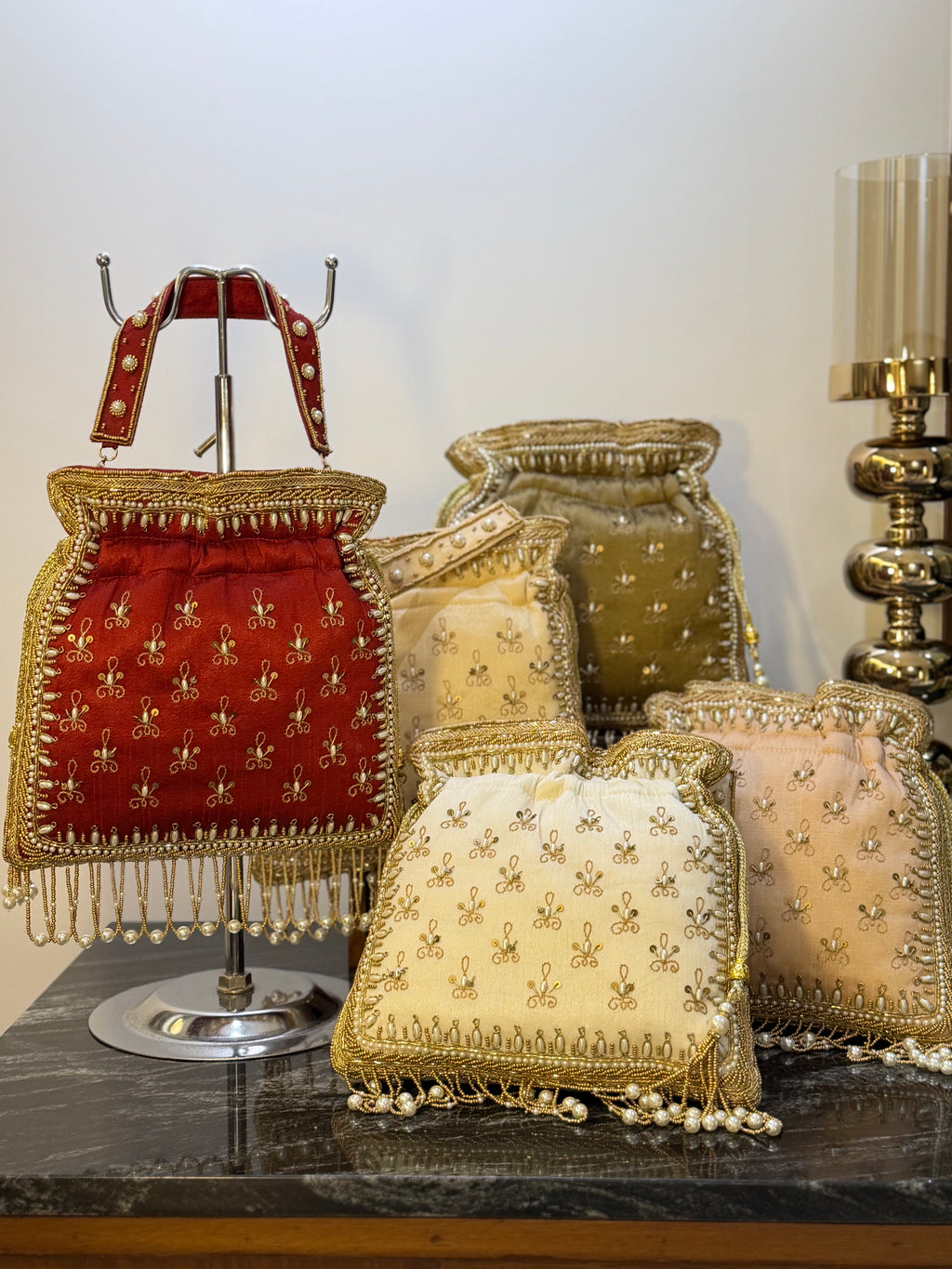 Red Raw Silk Potli